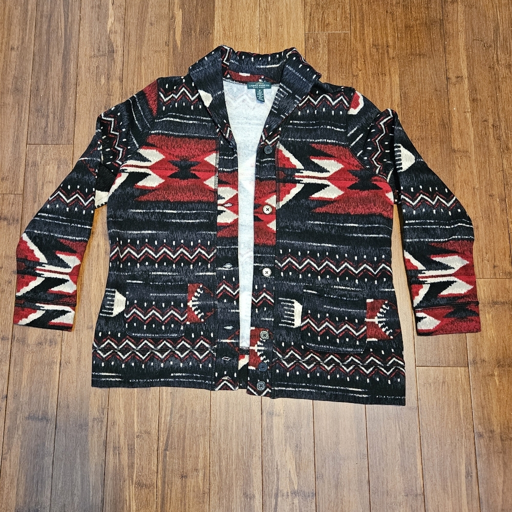 RALPH LAUREN Southwest Aztec Print Cotton Blend Cardigan Sweater Size 1X